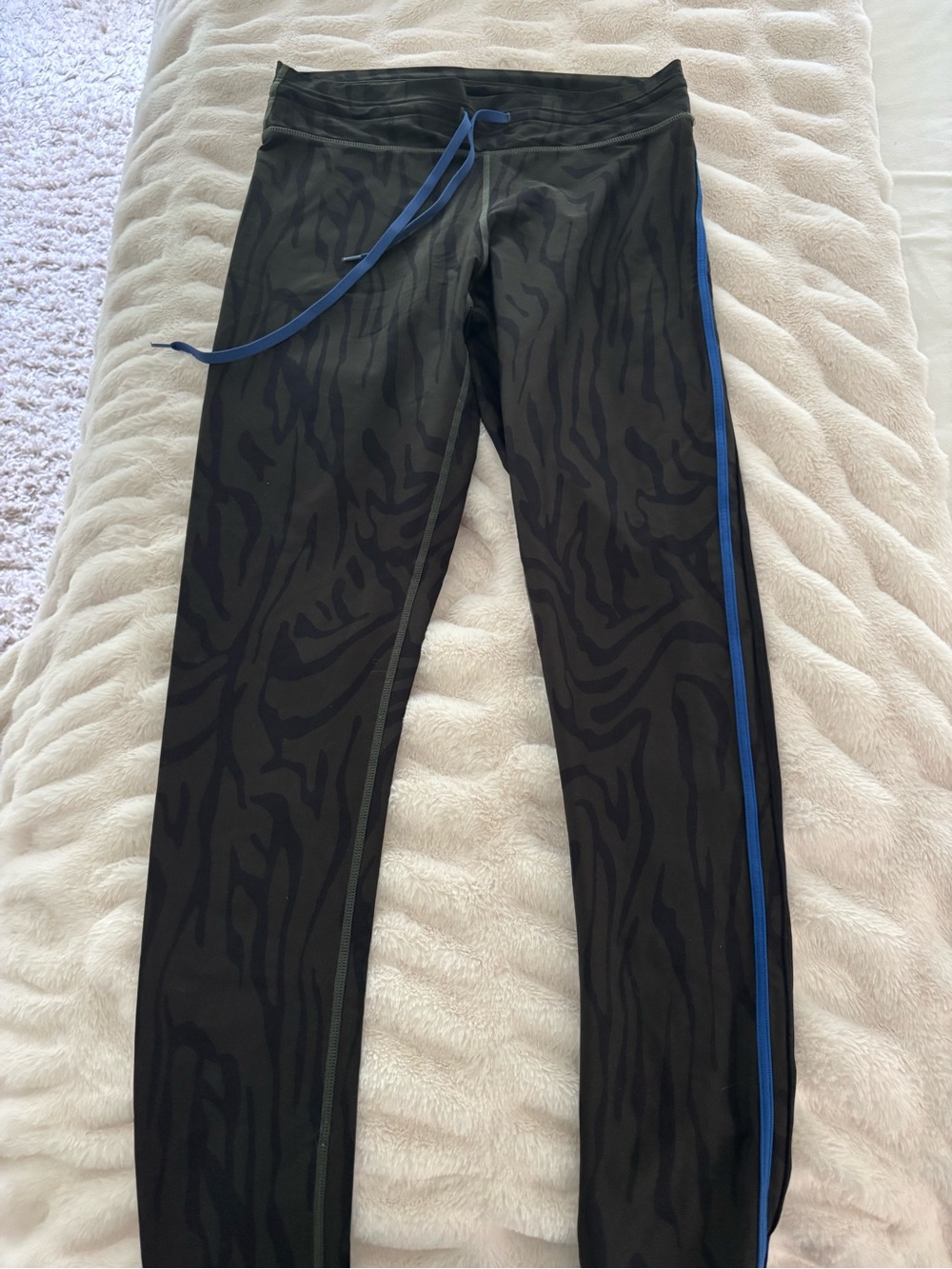 The Upside Black Zebra-Print Leggings with Blue Side Stripe